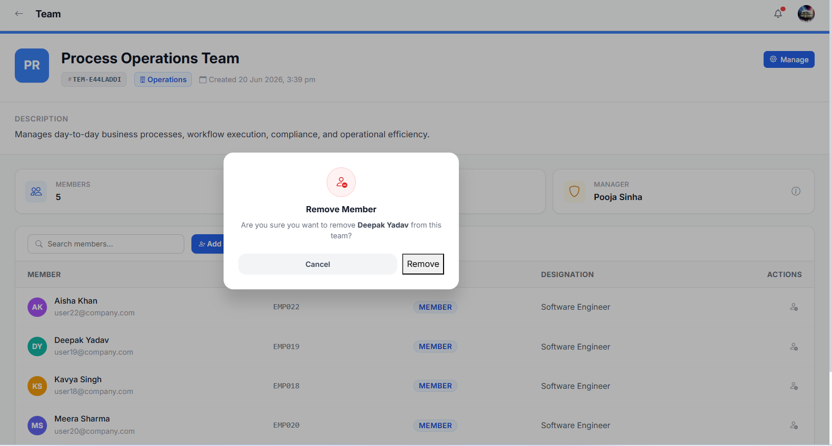 Remove team member